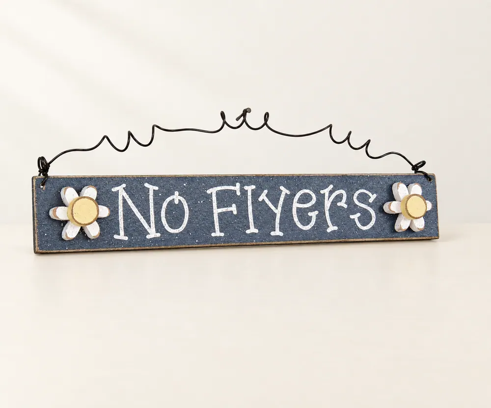 Handcrafted No Flyers Sign – Navy Blue with Daisies — handmade wooden decor, photo 1
