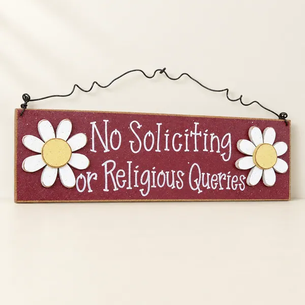 Handcrafted No Soliciting Daisy Sign – Barn Red Hanging Decor