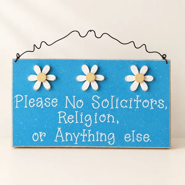 Handcrafted No Soliciting Sign – Aqua Blue with Daisies