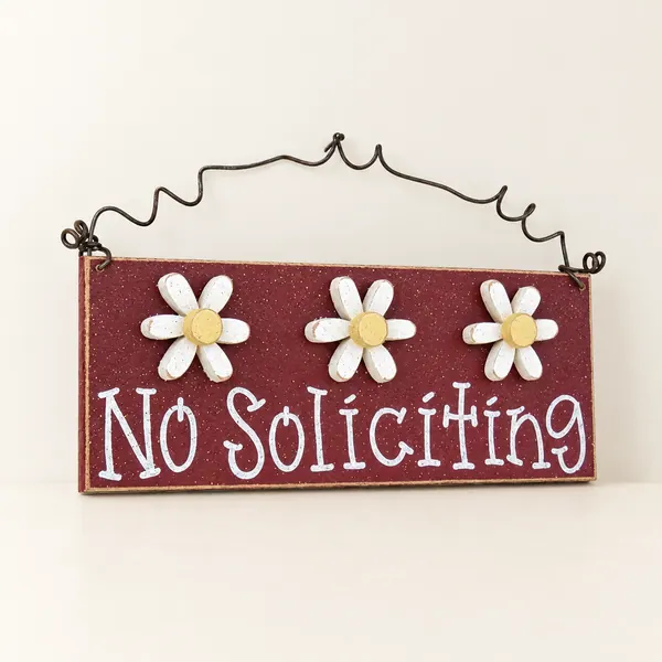 Handcrafted No Soliciting Sign – Barn Red with Daisies – Style 2