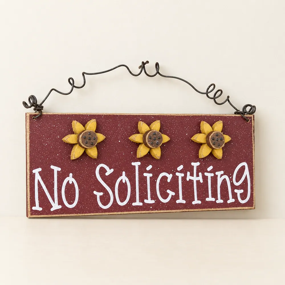 Handcrafted No Soliciting Sign – Barn Red with Sunflowers — handmade wooden decor, photo 1