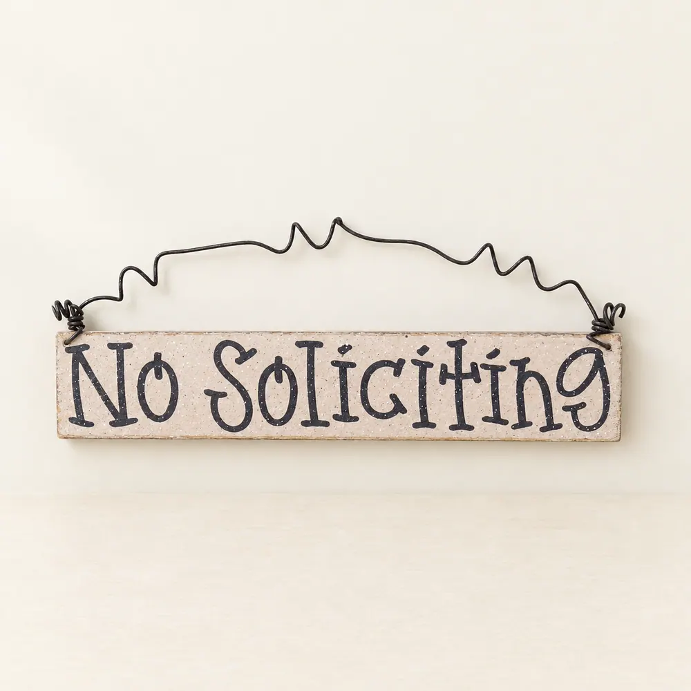 Handcrafted No Soliciting Sign - Beige Hanging Sign — handmade wooden decor, photo 1