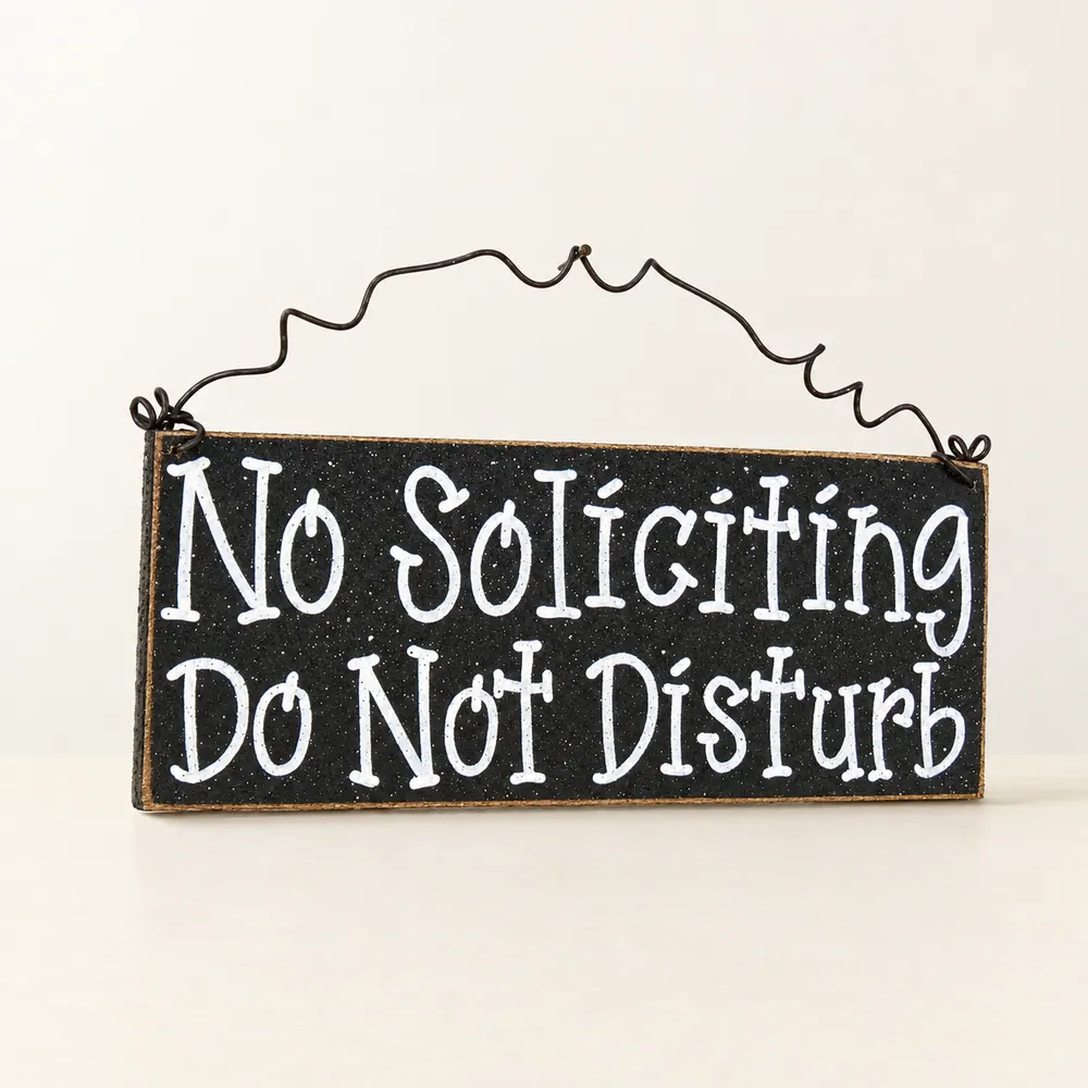 Handcrafted No Soliciting Sign – Black Do Not Disturb Hanging Sign — handmade wooden decor, photo 1