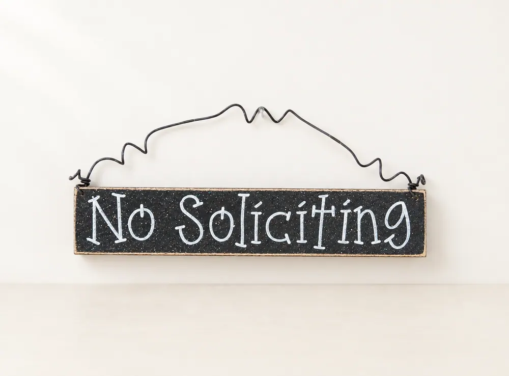 Handcrafted No Soliciting Sign – Black Hanging Sign – Style 2 — handmade wooden decor, photo 1
