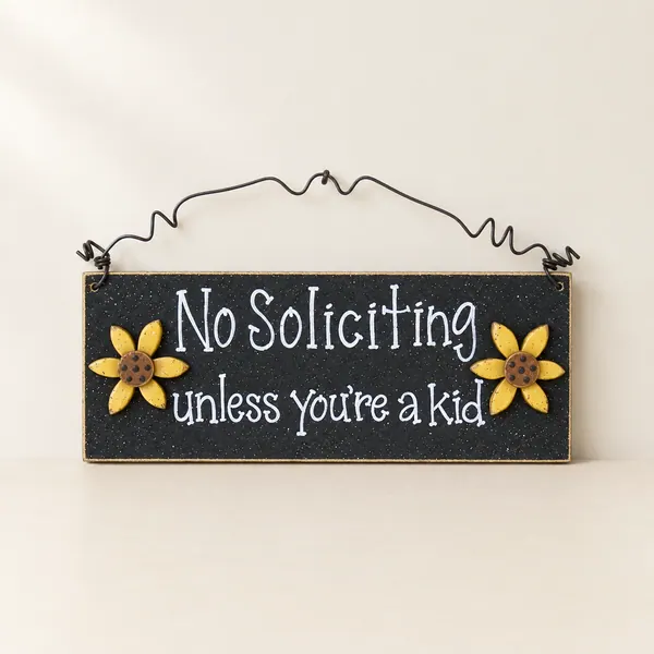 Handcrafted No Soliciting Sign – Black with Sunflowers