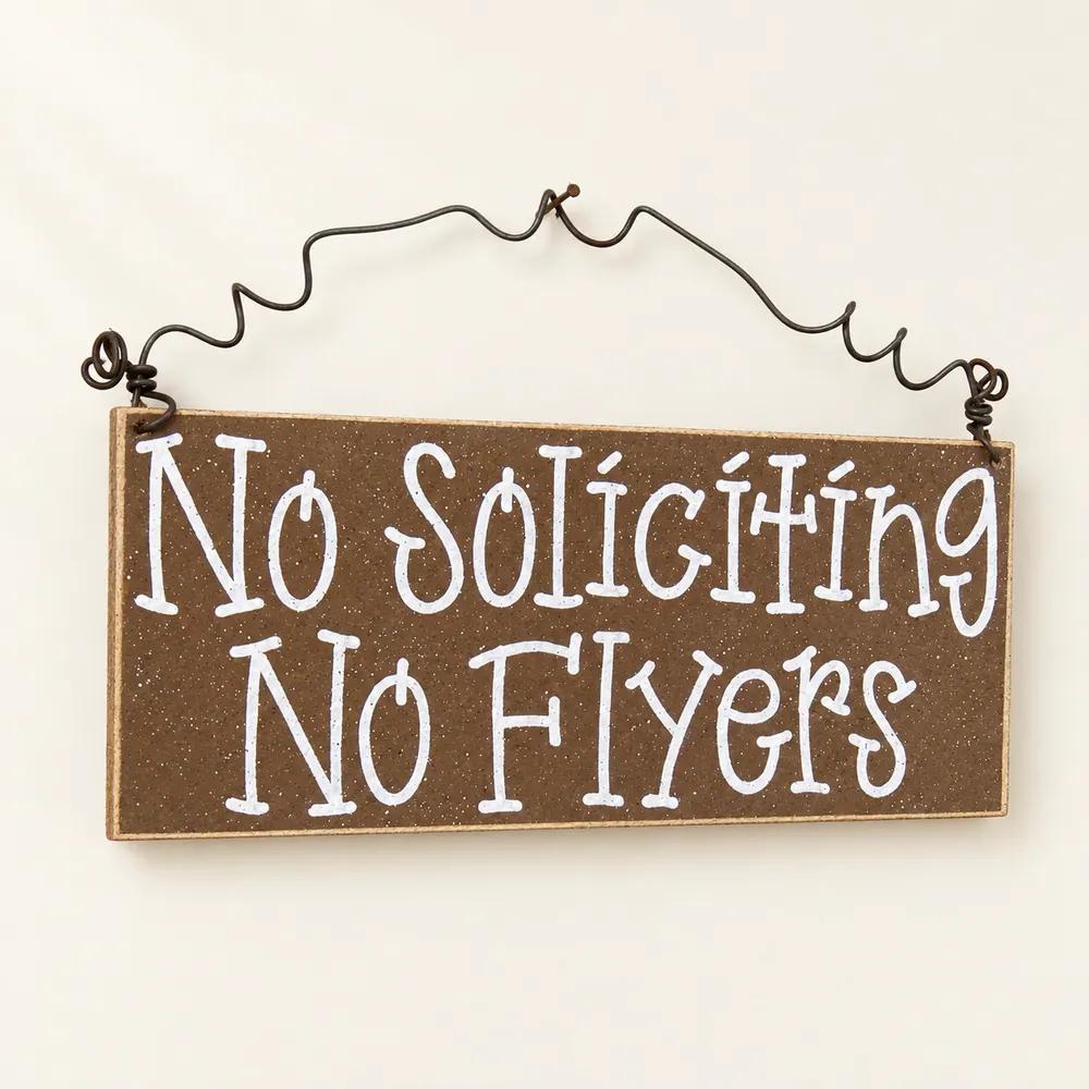 Handcrafted No Soliciting Sign – Brown Hanging Door Sign — handmade wooden decor, photo 1