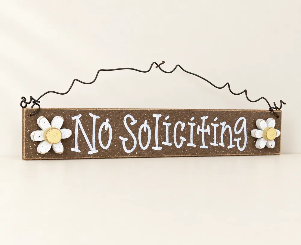 Handcrafted No Soliciting Sign – Daisy Decor, Weather Protected — handmade wooden decor, photo 1