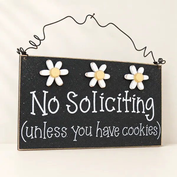 Handcrafted No Soliciting Sign – Funny Cookie Theme, Daisy Decor