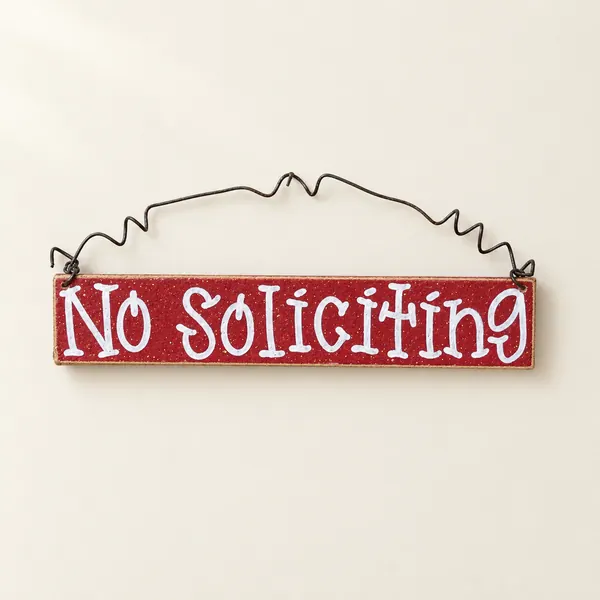 Handcrafted No Soliciting Sign – Red Hanging Door Sign