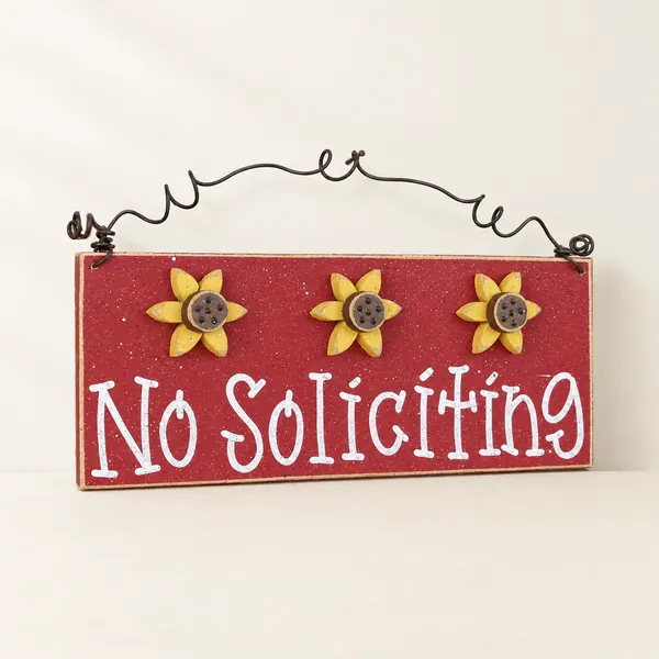 Handcrafted No Soliciting Sign – Red, with Sunflowers