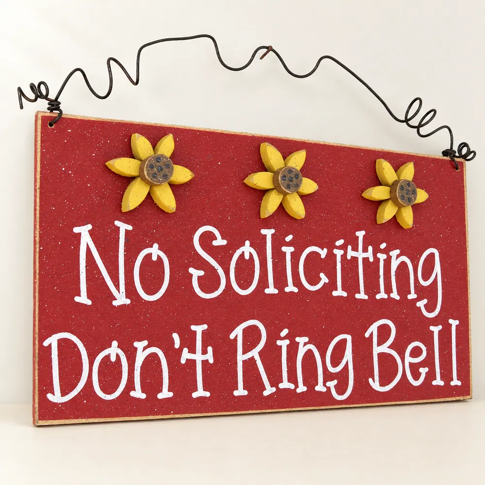 Handcrafted No Soliciting Sign – Sunflower Door Hanger — handmade wooden decor, photo 1