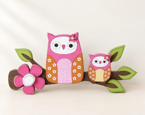 Handcrafted Owls on Branch Wall Decor, Pink Flower Accent