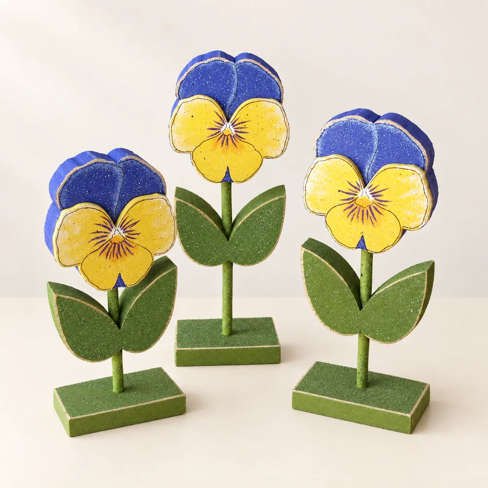 Handcrafted Pansy Block Set, Spring Home Decor — handmade wooden decor, photo 1