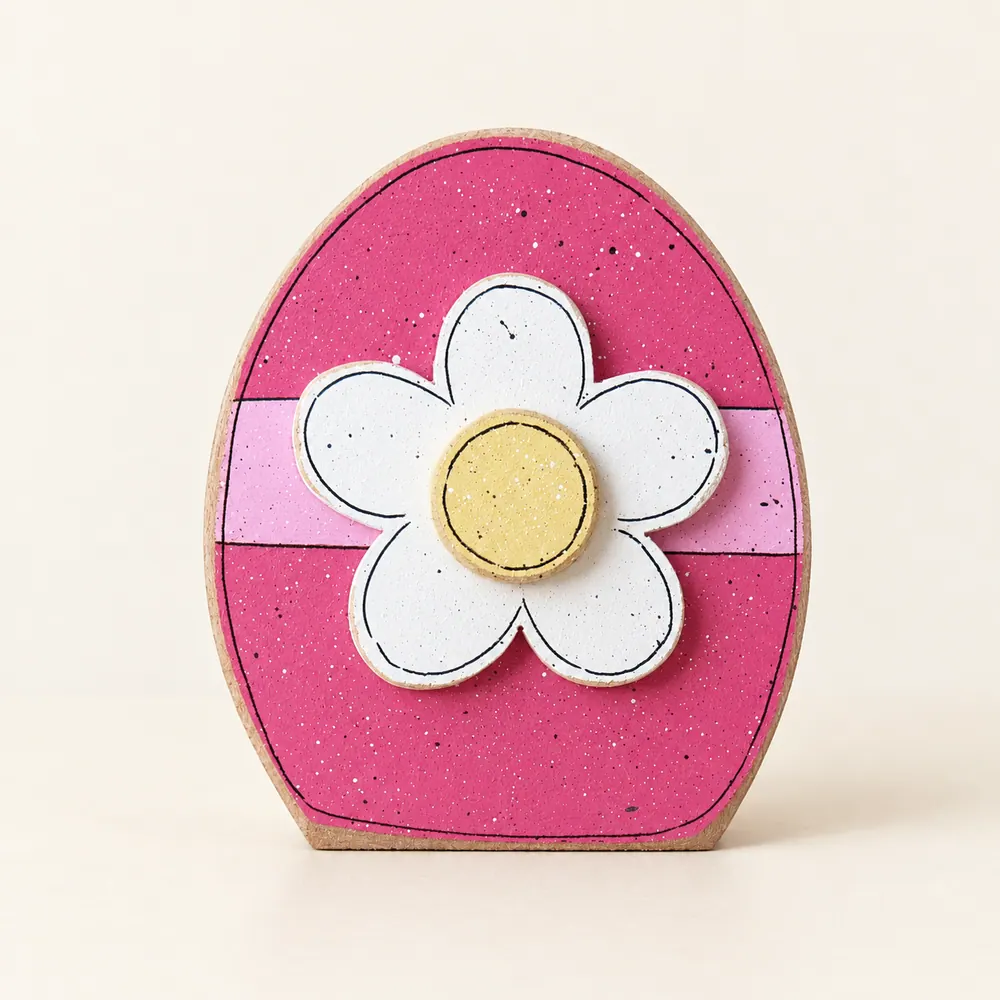 Handcrafted Pink Easter Egg Block, Daisy Decor — handmade wooden decor, photo 1