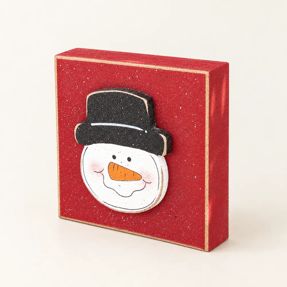 Handcrafted Red Snowman Face Block, Christmas Winter Decor — handmade wooden decor, photo 1