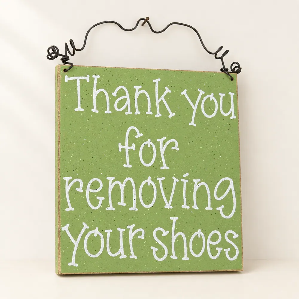 Handcrafted Remove Your Shoes Sign – Sage Green Home Decor — handmade wooden decor, photo 1