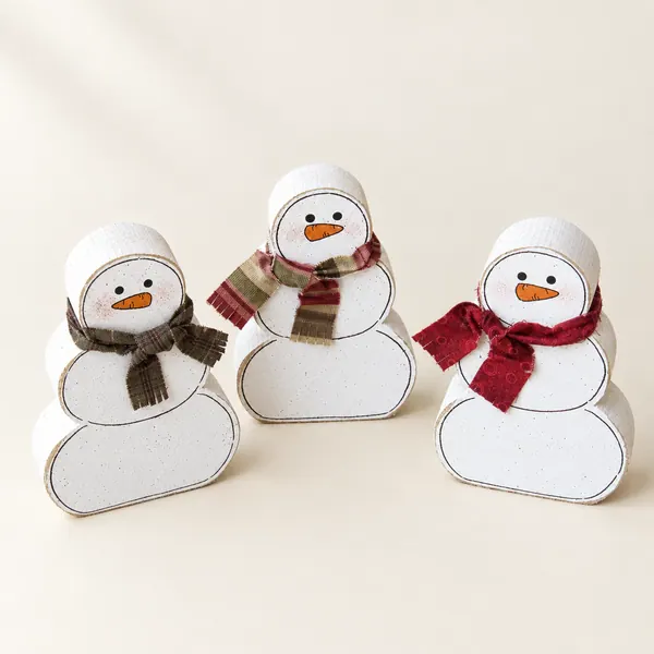 Handcrafted Snowman Block Set, Winter Home Decor – Style 2