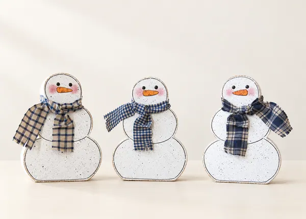 Handcrafted Snowman Block Set, Winter Shelf Decor