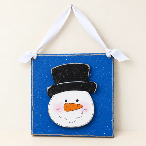 Handcrafted Snowman Face Door Hanger, Royal Blue Winter Decor