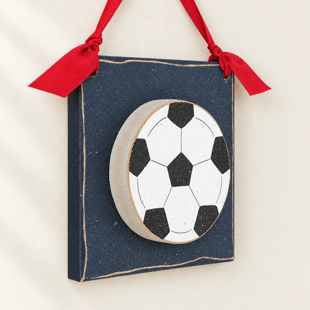 Handcrafted Soccer Ball Wall Hanging, Boy's Room Decor — handmade wooden decor, photo 1