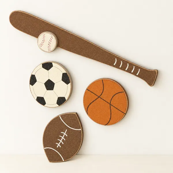 Handcrafted Sports Wall Decor Set, Boy's Room Baseball, Basketball, Football, Soccer