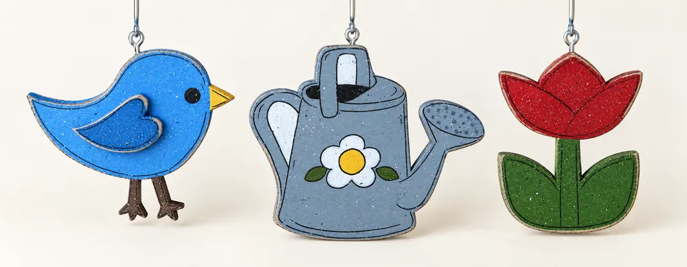 Handcrafted Spring Bird, Tulip, Watering Can Decorations — handmade wooden decor, photo 1