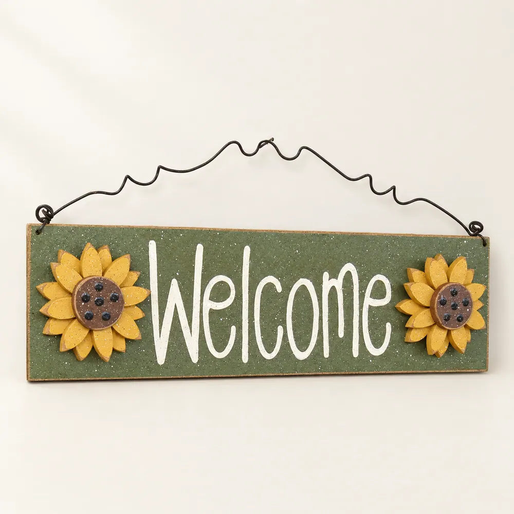 Handcrafted Sunflower Welcome Sign - Green Home Decor — handmade wooden decor, photo 1