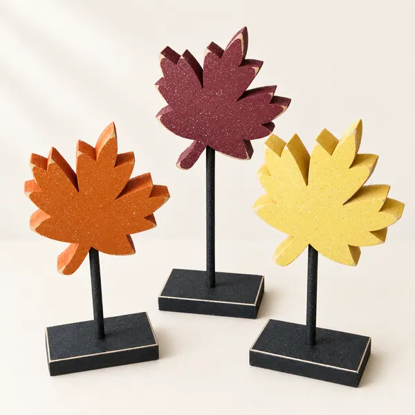 Handcrafted Tall Maple Leaf Block Set, Fall Autumn Decor