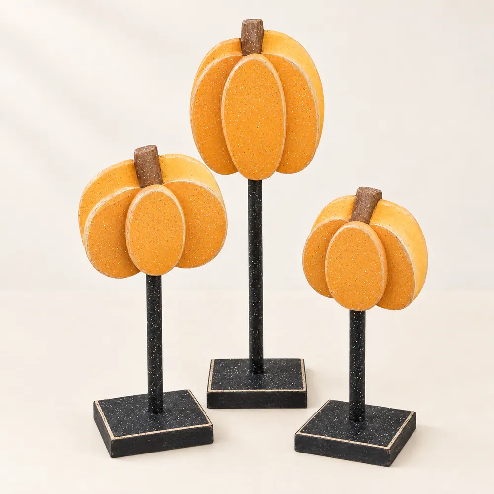 Handcrafted Tall Pumpkin Block Set, Fall Autumn Decor — handmade wooden decor, photo 1