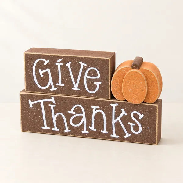 Handcrafted Thanksgiving Wooden Blocks, Give Thanks Decor