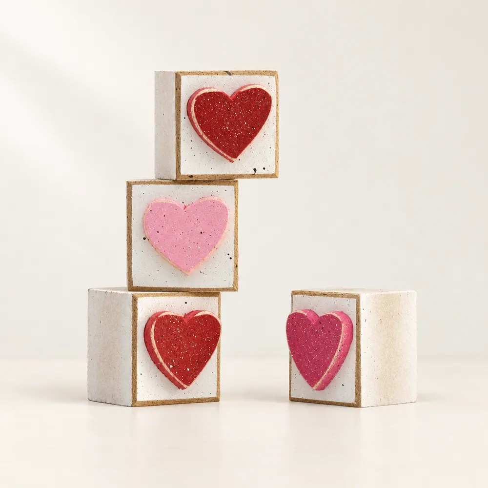 Handcrafted Valentine Heart Blocks, Pink and Red Decor — handmade wooden decor, photo 1