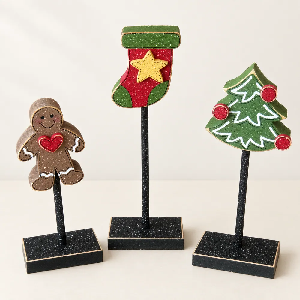 Handmade Christmas Block Set, Gingerbread, Tree, Stocking Decor — handmade wooden decor, photo 1