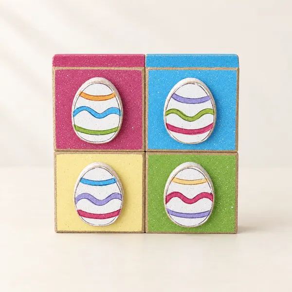 Handmade Easter Block Set, Colorful Easter Eggs, Holiday Decor