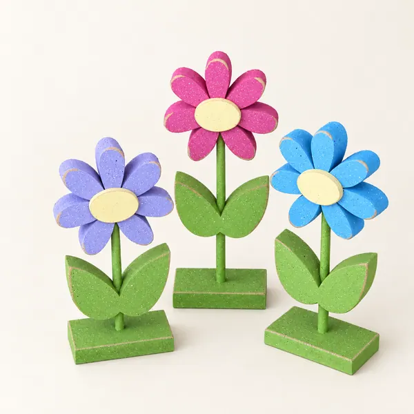 Handmade Spring Flower Block Set, Colorful Desk Decor