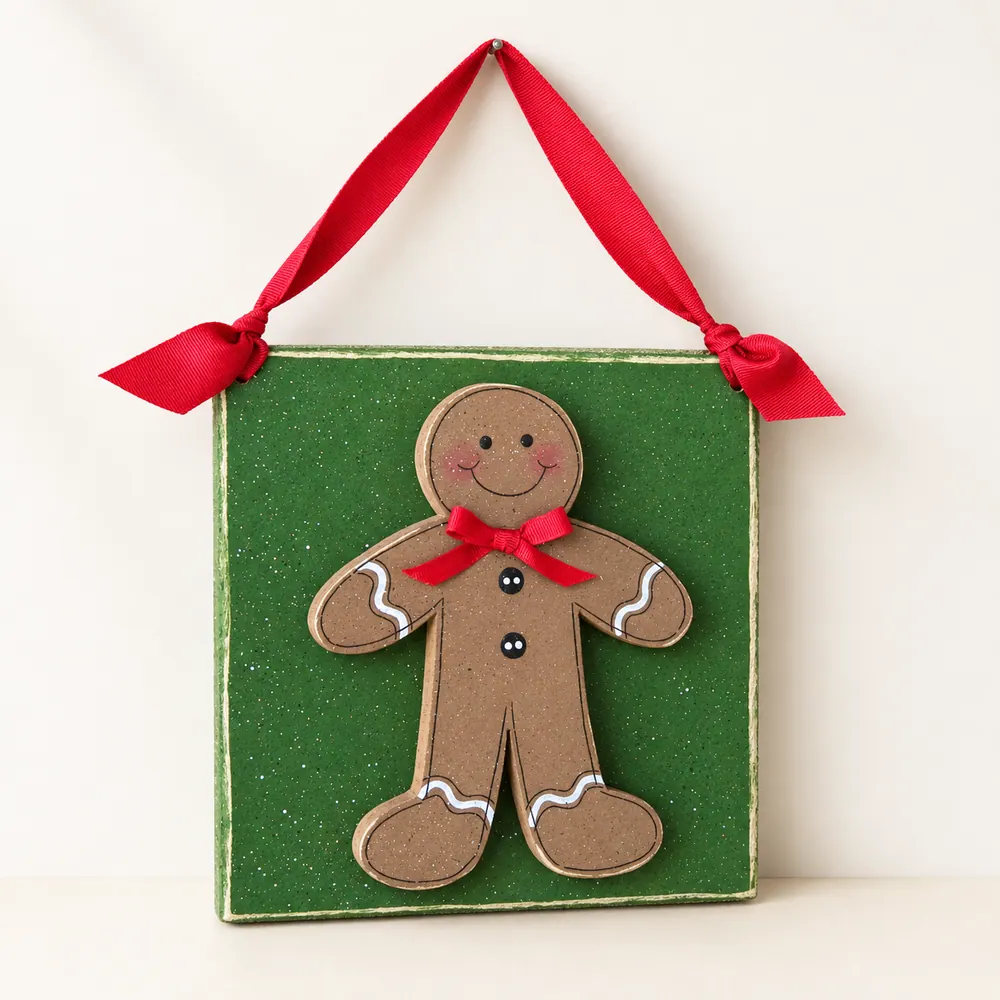 Hanging Christmas Gingerbread Man with ribbon — handmade wooden decor, photo 1