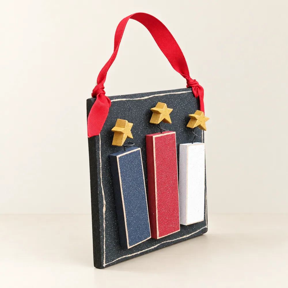 Hanging Firecrackers with ribbon — handmade wooden decor, photo 1