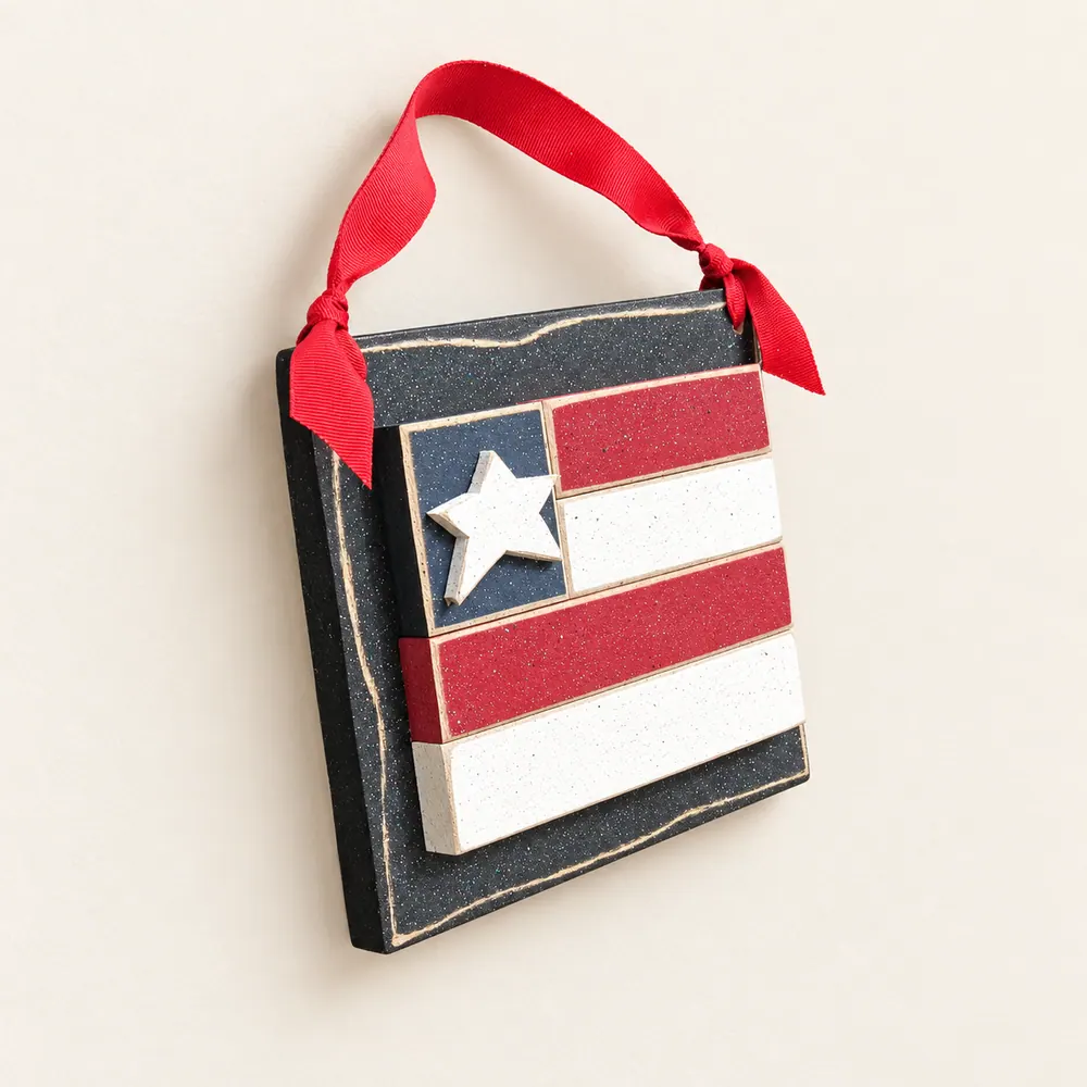 Hanging Flag with ribbon — handmade wooden decor, photo 1