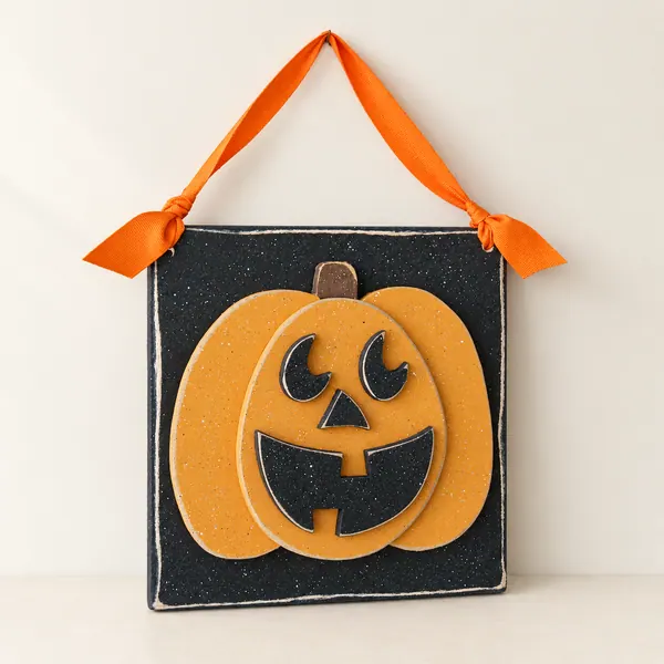 Hanging Halloween Jackolantern Pumpkin with ribbon