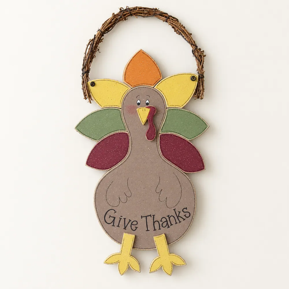 Hanging Turkey with grapevine — handmade wooden decor, photo 1