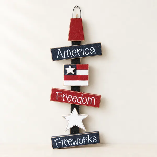 July 4th Hanging Sign, Patriotic Star Flag Decor
