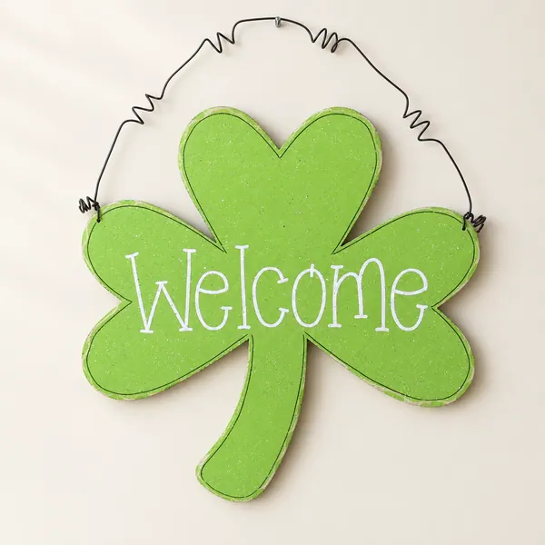 Lime Green Clover Welcome Sign, St Patricks Day Door Hanger