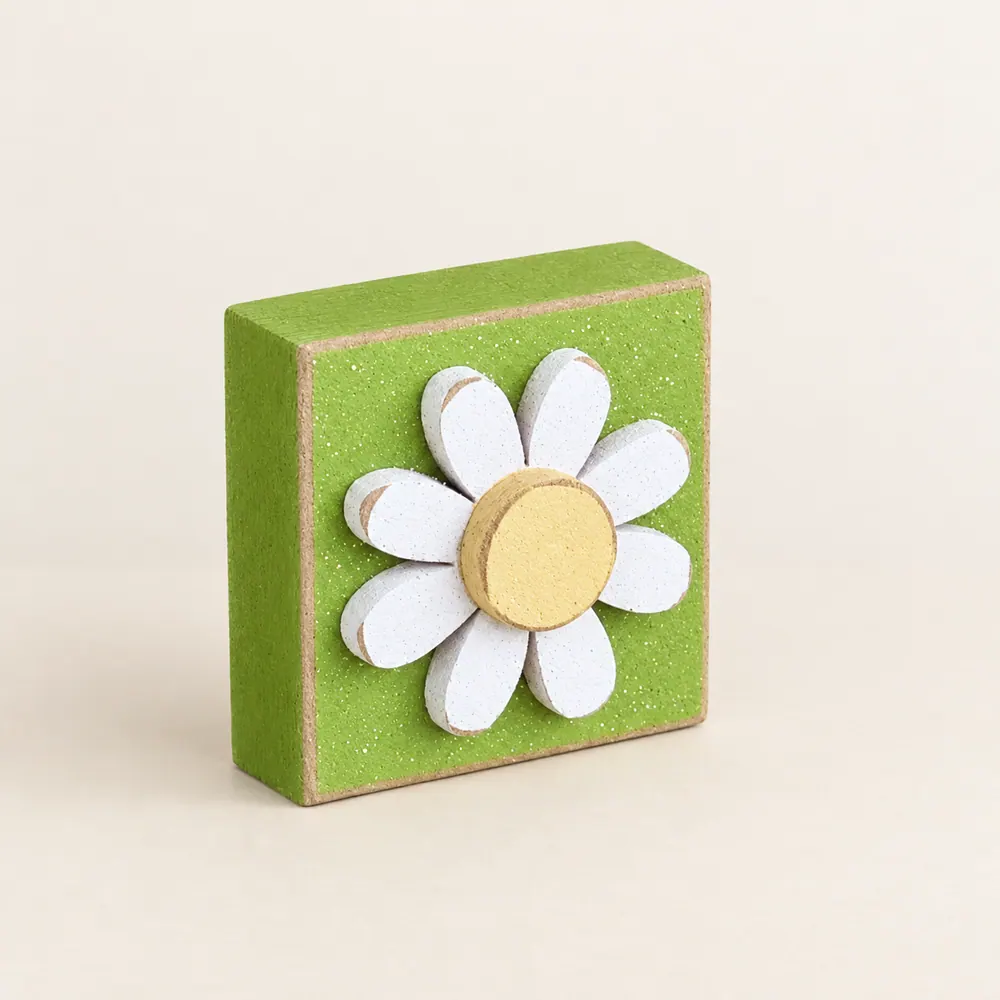 Lime Green Daisy Block, Spring Decor, Handmade USA — handmade wooden decor, photo 1