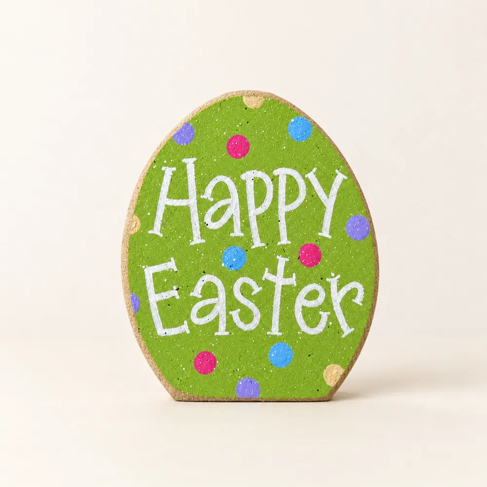 Lime Green Happy Easter Egg Decor, USA Hand Crafted — handmade wooden decor, photo 1