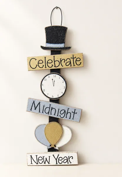 New Years Thoughts, top hat, clock, balloons, wall, door, office, and home decor