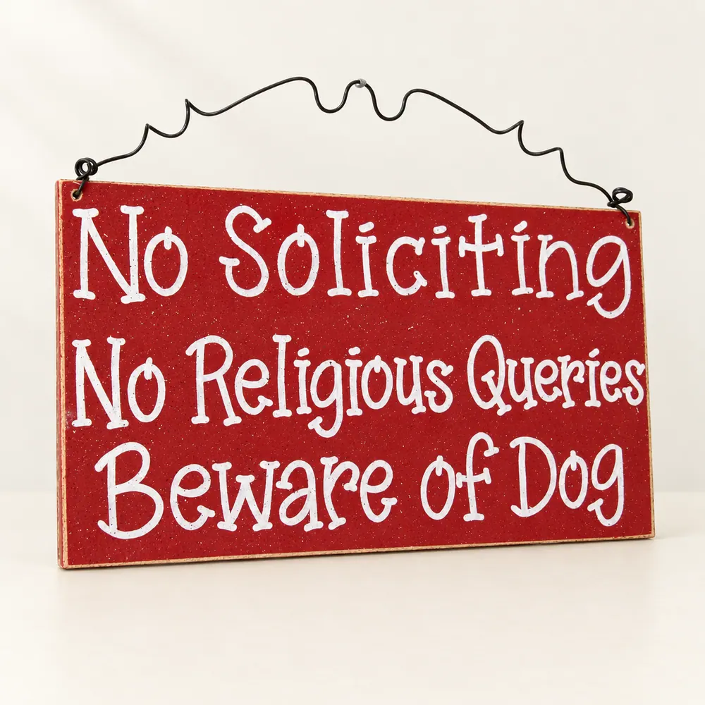 No Soliciting Beware of Dog Sign – Red Home Office Decor — handmade wooden decor, photo 1