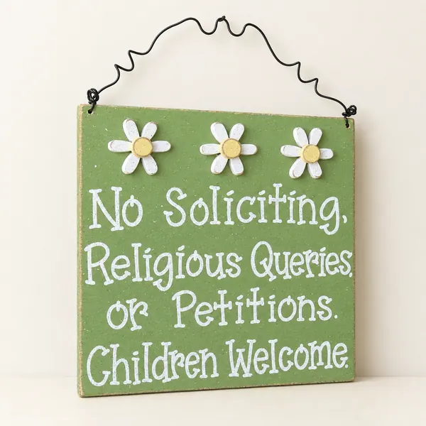 No Soliciting Children Welcome Sign – Handmade Daisy Door Hanger
