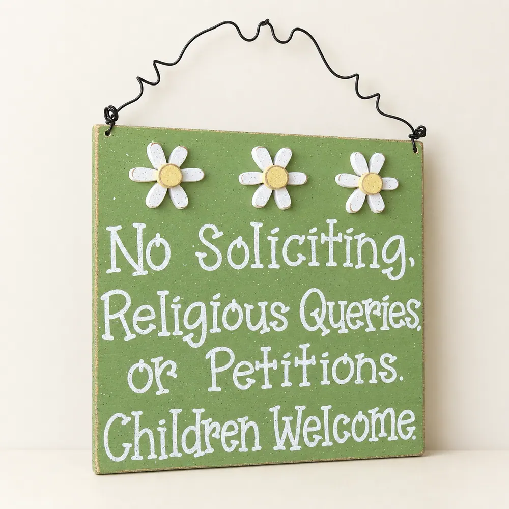 No Soliciting Children Welcome Sign – Handmade Daisy Door Hanger — handmade wooden decor, photo 1