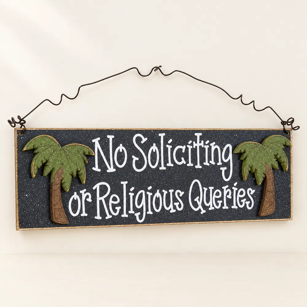 No Soliciting Palm Tree Sign – Handcrafted Door Hanger — handmade wooden decor, photo 1