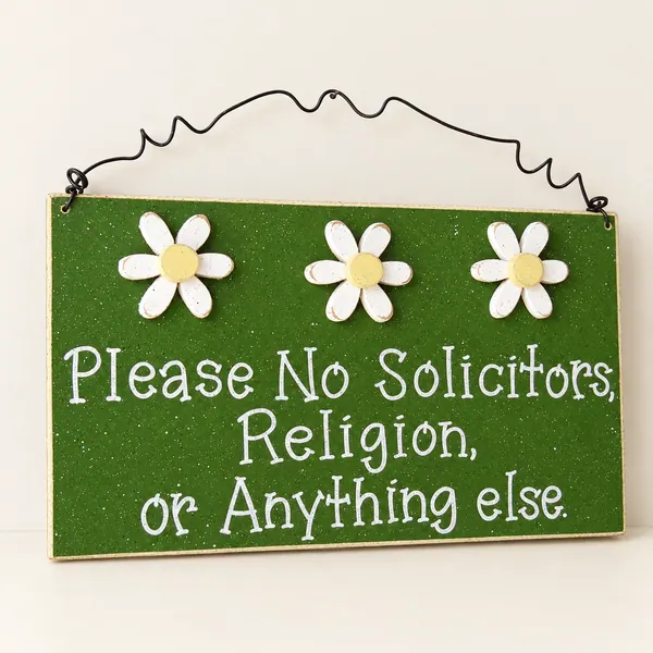 No Soliciting Sign – Green Daisy Door Hanger (11x6 inch)