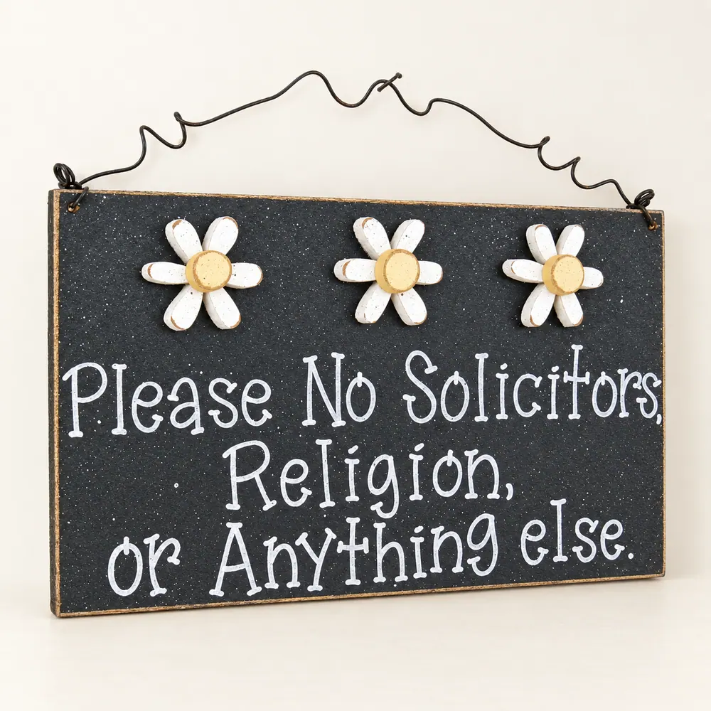 No Solicitors Daisy Sign – Handcrafted Home Decor — handmade wooden decor, photo 1
